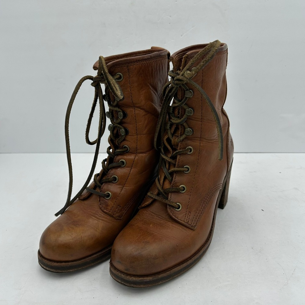 Frye Brown Leather Lace-Up Heeled Boots